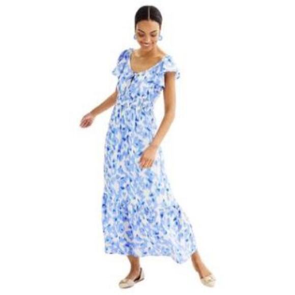 NWT Nine West Flutter Sleeve Maxi Dress Sz L - Picture 1 of 9